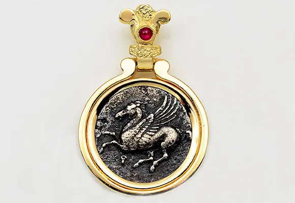 12. CF190 14kt Gold Pendant With Ancient Greek Pegasus Coin