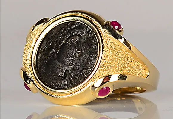 17. CR627 14kt Gold Ring With Ancient Roman Coin