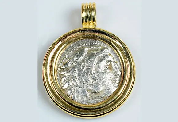 30. CF575 14kt Gold Pendant With Ancient Greek Alexander the Great Coin