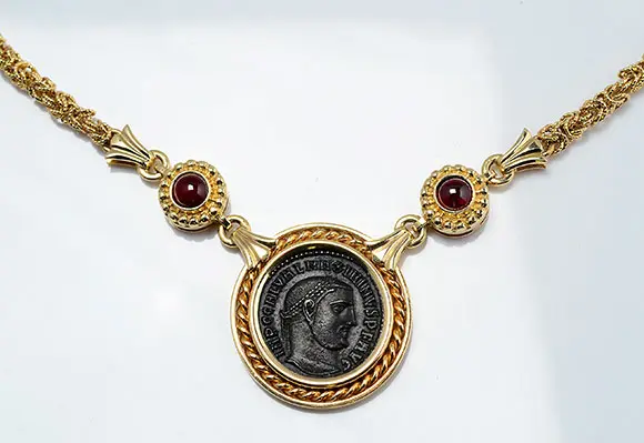 36. N715 14kt Gold Necklace With Ancient Roman Bronze Coin