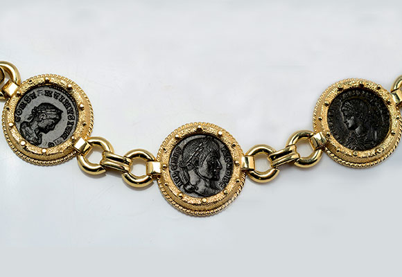 38. BR8800 14kt Gold Bracelet With Four Ancient Roman Coins