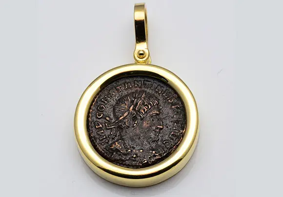 42. CF310 14kt Gold Pendant With Ancient Roman Bronze Coin