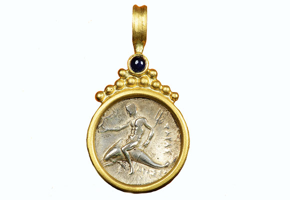 52. CF799 18kt Gold Pendant With Ancient Greek Boy on Dolphin Coin