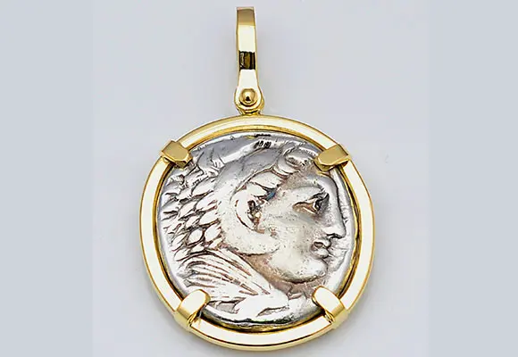 53. CF780 18kt Gold Pendant With Ancient Greek Silver Alexander the Great