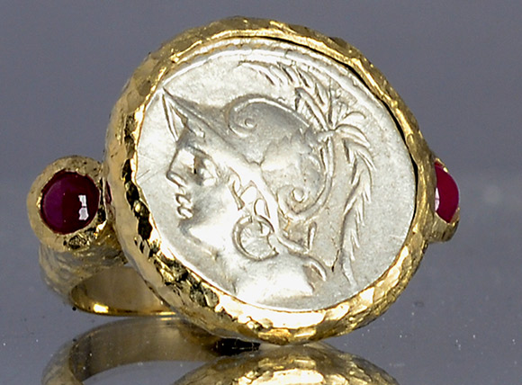 61. CR677 14kt Gold Ring With Ancient Roman Silver Denarius Coin