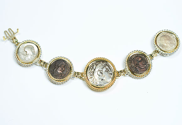 7. BR109 14kt Gold & Sterling Silver Bracelet With Ancient Coins
