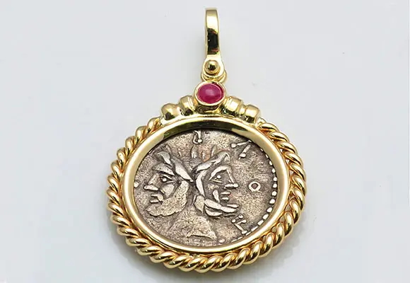 8. CF196 14kt Gold Pendant With Ancient Roman Janus Head Coin