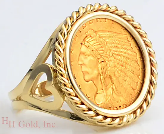 14K Yellow Gold 1/10AE D/C Coin Ring w/coin - Walmart.com